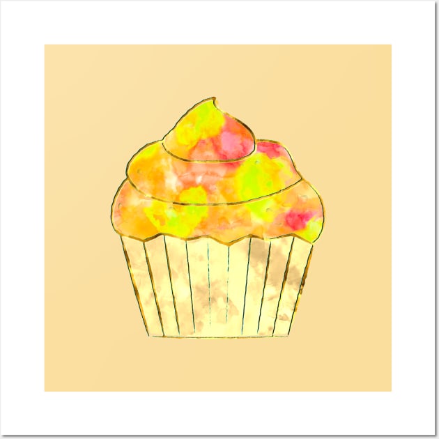 Watercolor Cupcake Painting Wall Art by Braznyc